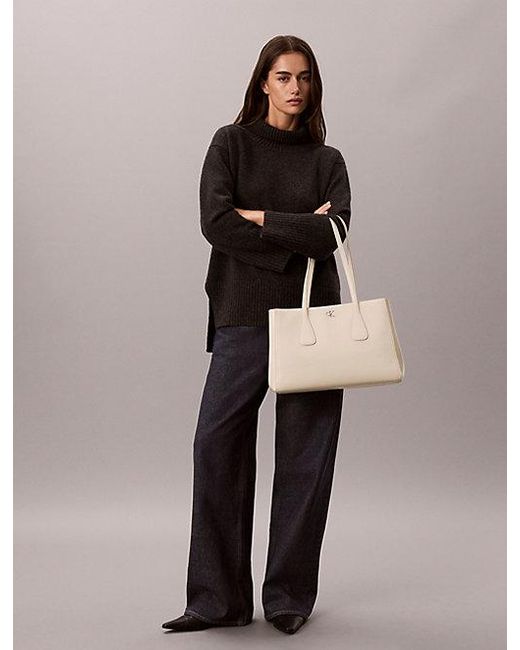 Calvin Klein Natural Monogram Hardware Tote Bag