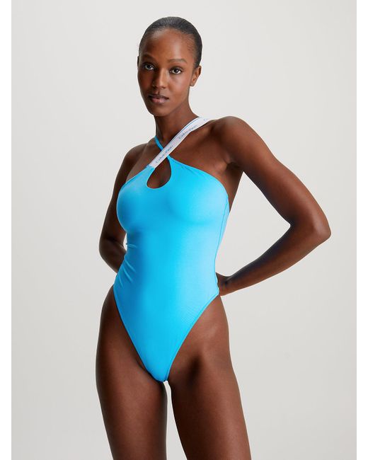 Calvin Klein Blue Halter Neck Swimsuit - Ck Meta Legacy
