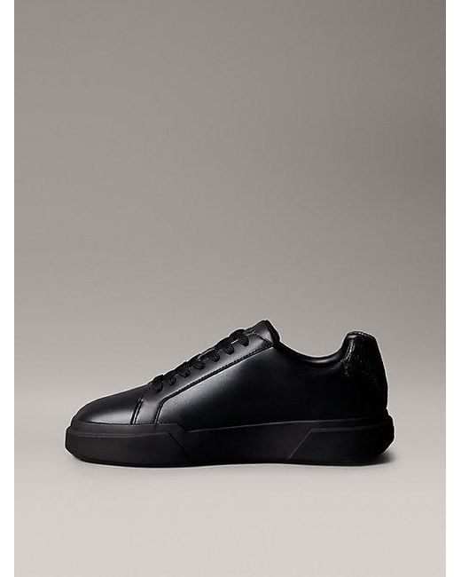 Calvin Klein Black Ck Avenue Smooth Leather Logo Trainers for men