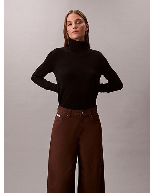 Calvin Klein Twill Broek Met Super Wijde Pijpen in het Brown