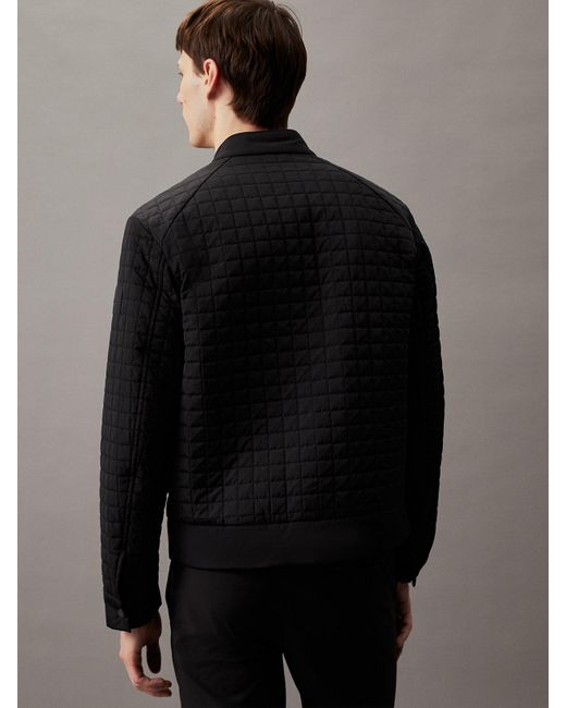 Calvin Klein Black Grid Quilted Bomber Jacket for men