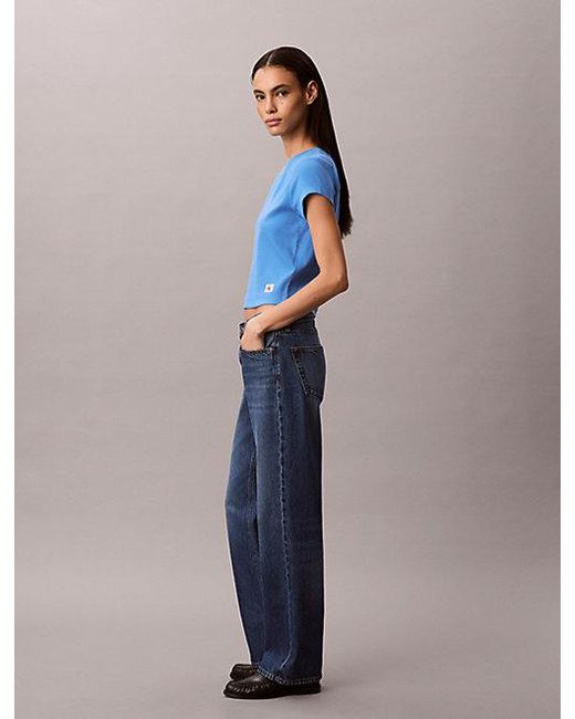 Calvin Klein Blue Jeans Ribbed Cotton V Neck T-Shirt