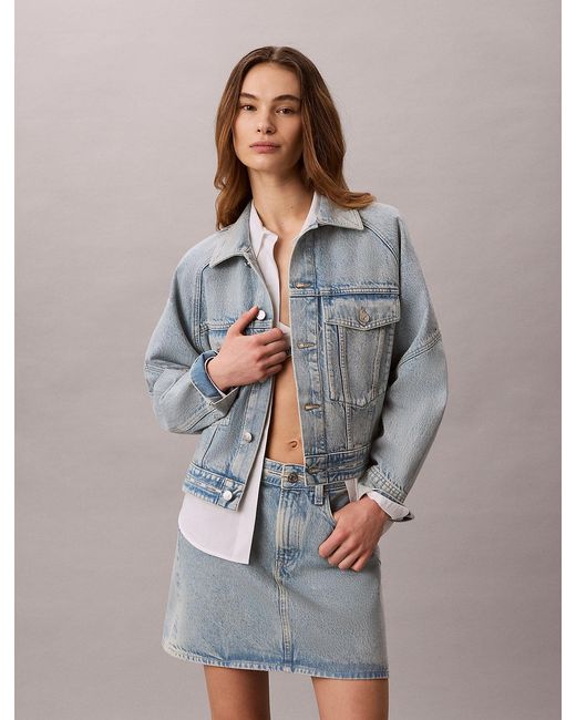 Calvin Klein Gray Boxy Logo Tape Denim Jacket