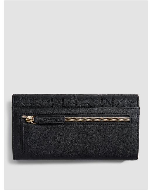 Calvin Klein Saffiano Continental Zip Around Black Wallet Wristlet