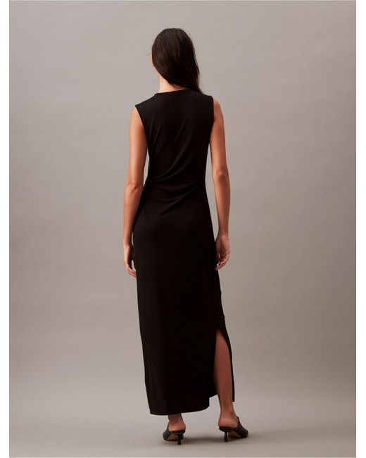 Calvin Klein Brown Refined Jersey Gathered Dress