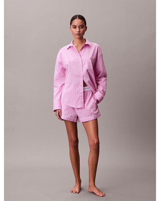 Calvin Klein Pink Cotton Poplin Shorts Pyjama Set