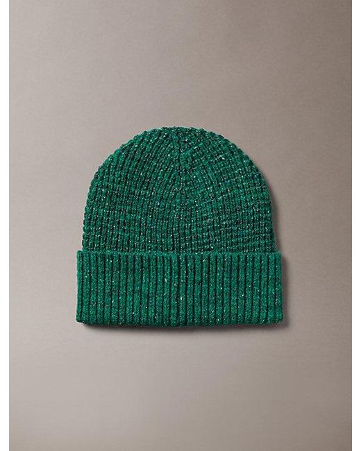 Calvin Klein Green Warm Wool Blend Tweed Beanie for men