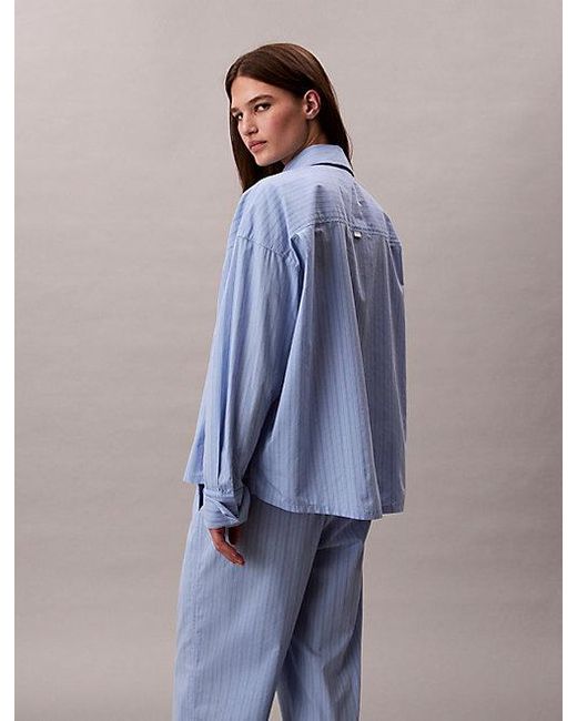 Calvin Klein Blue Pyjama-Button-Down-Hemd Aus Baumwolle-Popeline