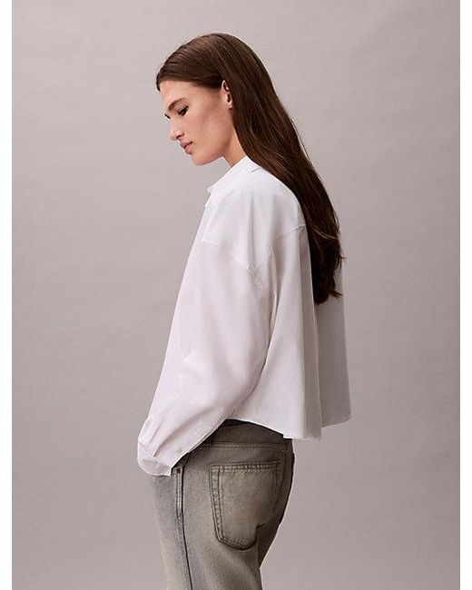 Calvin Klein Purple Poplin Relaxed Cropped Button Up Shirt