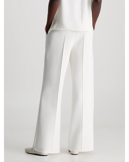 Calvin Klein White Technical Knit Wide Leg Trousers