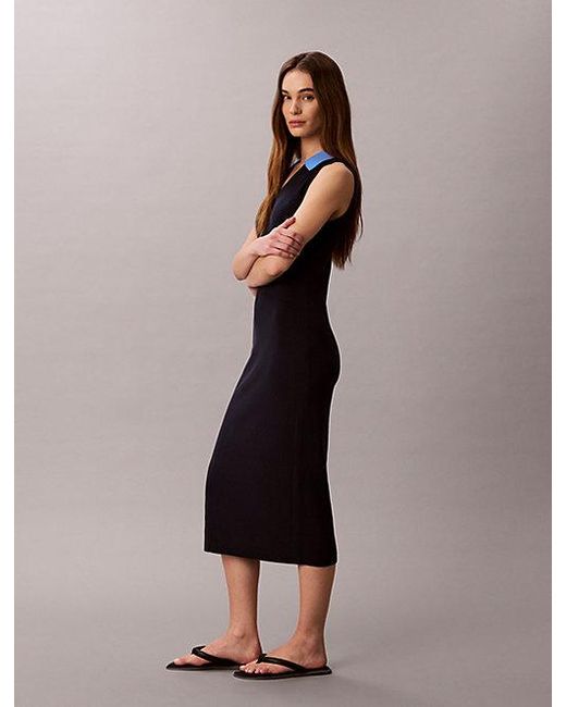 Calvin Klein Black Jeans Cotton Knit Sleeveless Polo Dress