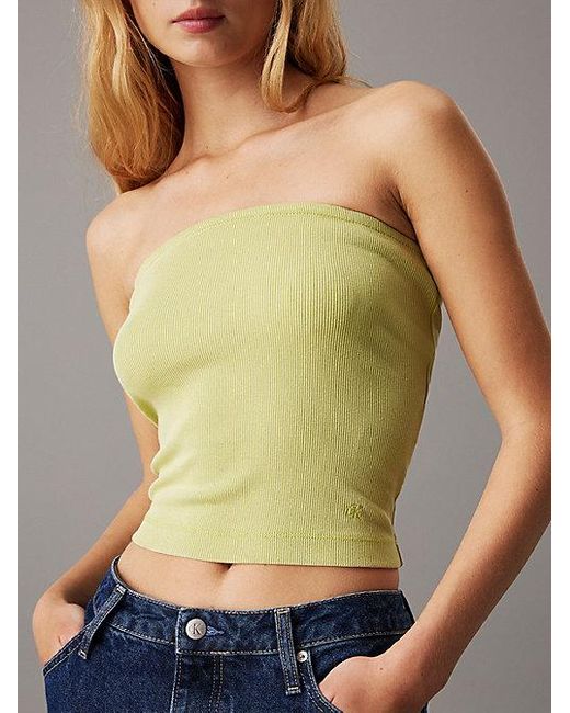 Calvin Klein Blue Trägerloses Top Aus Gerippter Baumwolle