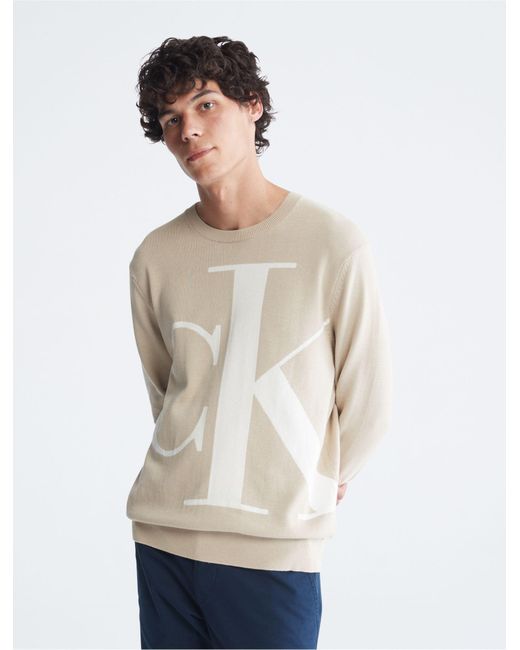 Calvin Klein White Supima Cotton Monogram Logo Sweater for men