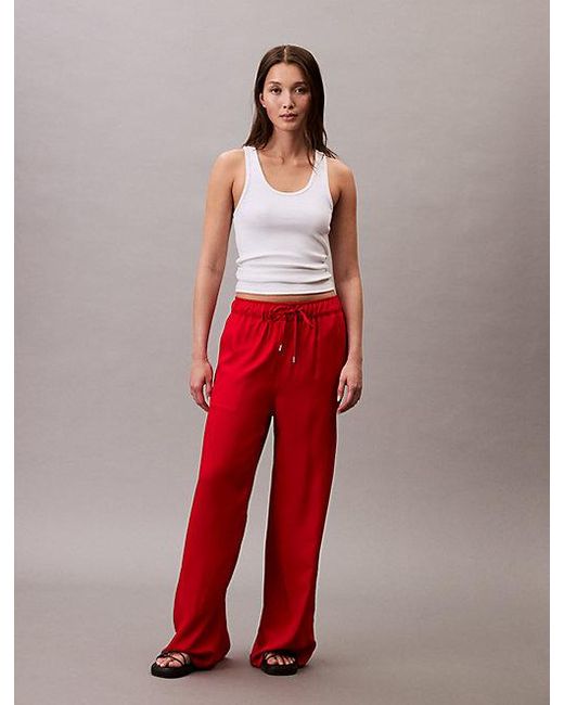 Calvin Klein Viscose Broek Met Wijde Pijp in het Red