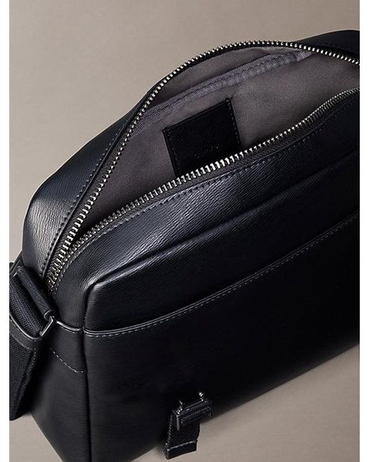 Calvin Klein Gray Emblem Logo Saffiano Messenger Bag for men
