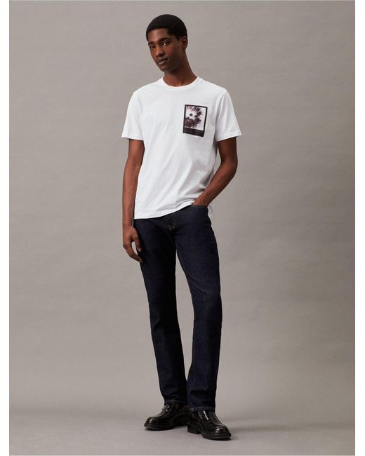 Calvin Klein White Framed Flower Graphic Classic Crewneck T-shirt for men