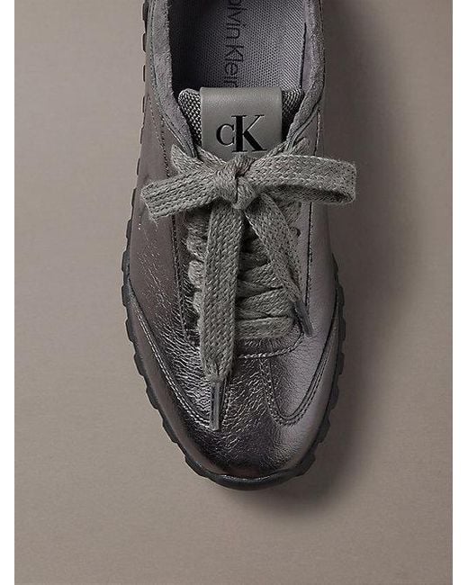 Calvin Klein Gray High Shine Low Profile Runner Trainers