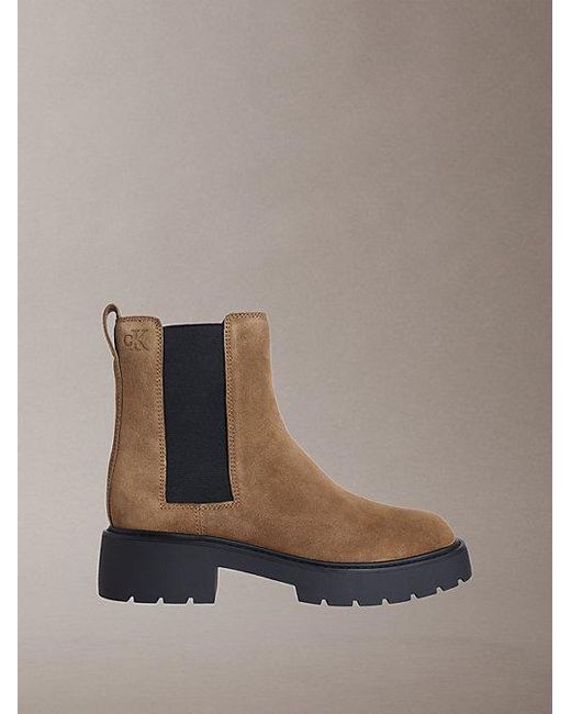 Calvin Klein Brown Jeans Suede Chunky Square Toe Chelsea Boots