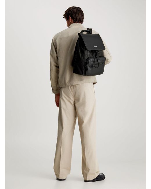 Calvin Klein Black Logo Jacquard Flap Backpack for men