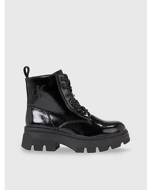 Calvin Klein Black Kunstleder-Boots mit Plateau-Sohle