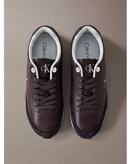 Calvin Klein Gray Leather Signature Logo Runner Trainers
