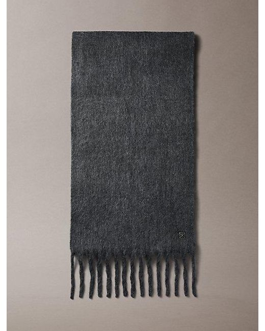 Calvin Klein Gray Wool Blend Emblem Logo Scarf for men