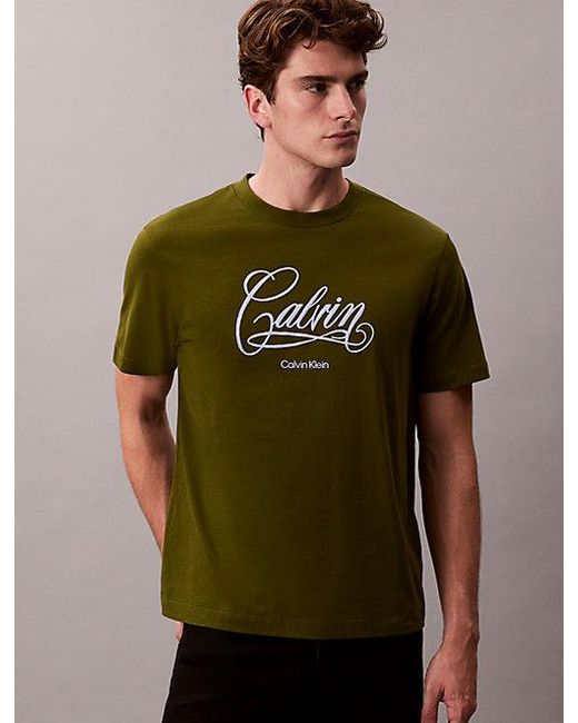Calvin Klein Green Jeans Logo Graphic Relaxed T-Shirt for men