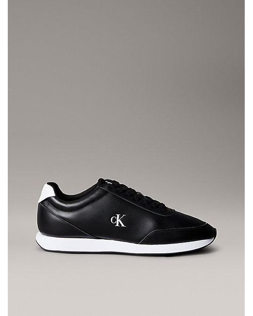 Calvin Klein Gray Jeans Leather Signature Logo Runner Trainers for men