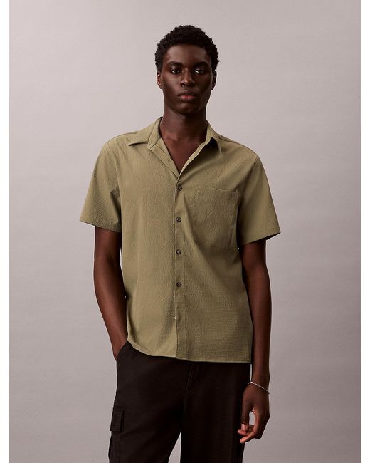 Calvin Klein Green Seersucker Short Sleeve Shirt for men