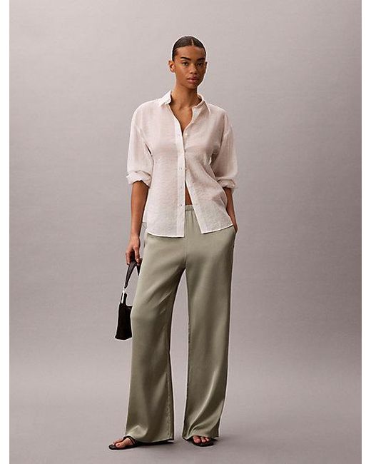 Calvin Klein Natural Hammered Satin Textured Trousers