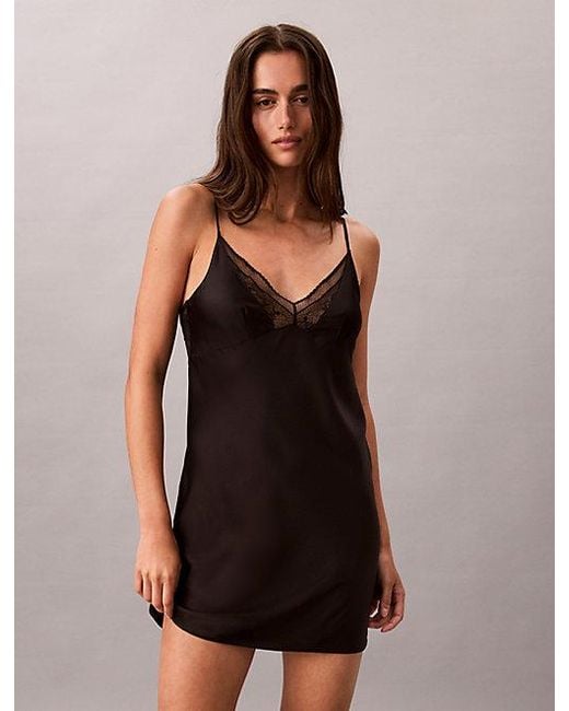 Calvin Klein Brown Satin And Lace Night Dress