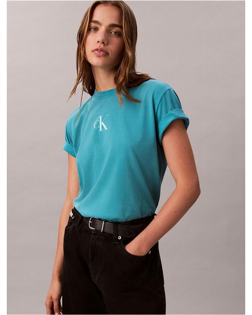 Calvin Klein Blue Calvin Klein Monogram Logo Boxy T-Shirt