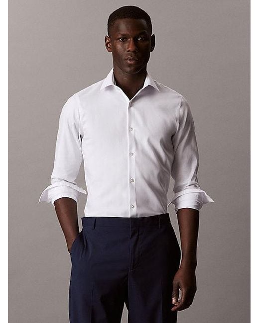 Calvin Klein Gray Slim Stretch Collar Non Iron Shirt for men