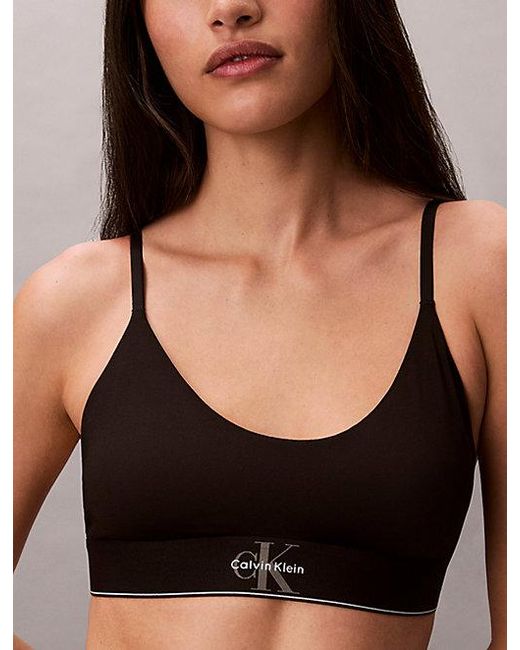 Calvin Klein Black Unlined Bralette Graphic Monogram Microfibre Stretch