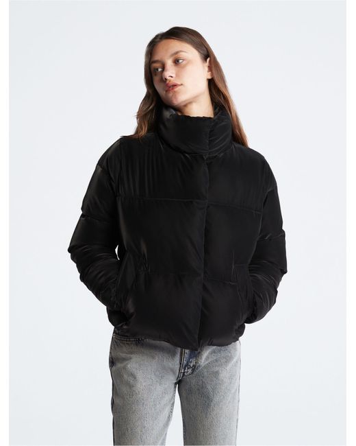 Calvin Klein Black Velvet Short Puffer Jacket