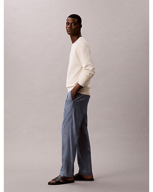Calvin Klein Blue Jeans Cotton Chambray Drawstring Trousers for men