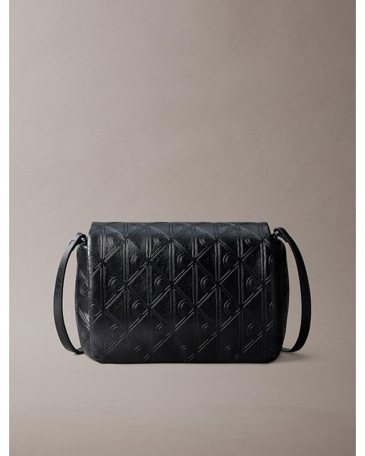 Calvin Klein Black Puffer Emblem Logo Flap Crossbody Bag