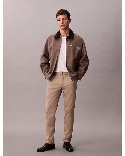 Calvin Klein Brown Slim Cotton Stretch Chino Trousers for men