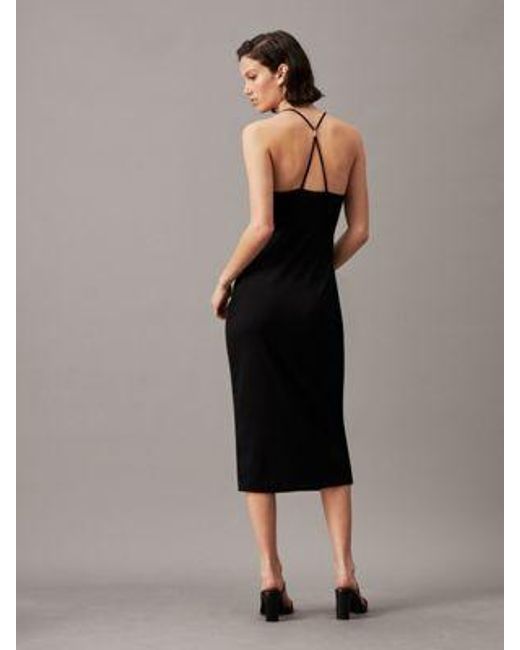 Calvin Klein Black Midi-Kleid mit Cut-outs und Schnürdetail