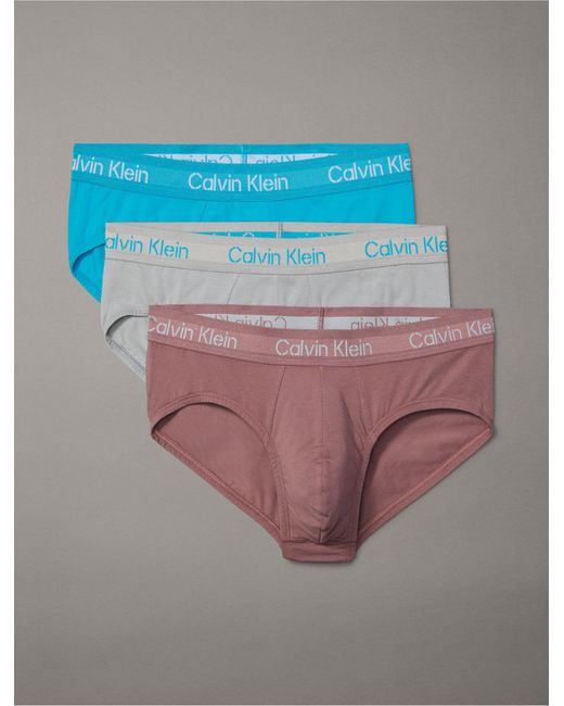 Calvin Klein Blue Stencil Logo Cotton Stretch 3-pack Hip Brief for men