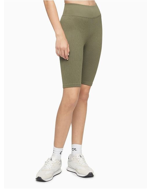 Calvin Klein Performance Ribbed High Waist Bike Shorts in Green | Lyst