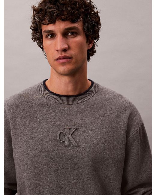 Calvin Klein Gray Embossed Monogram Logo Relaxed Jumper for men