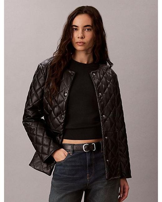 Calvin Klein Brown Quilted Faux Leather Liner Jacket