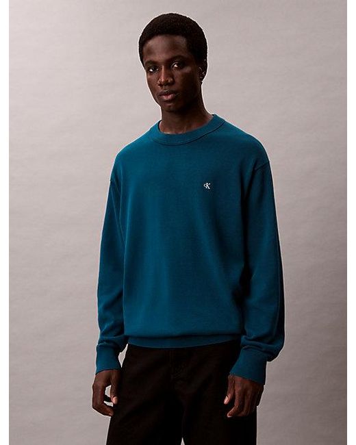 Calvin Klein Blue Relaxed Cotton Monogram Jumper for men