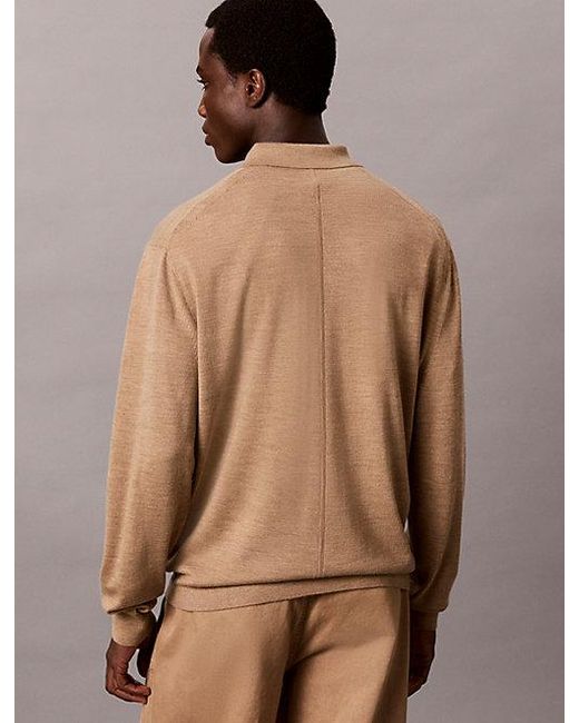 Calvin Klein Natural Merino Wool Polo Jumper for men