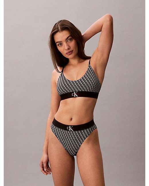 Calvin Klein Black Unlined Bralette Graphic Monogram Microfibre Stretch