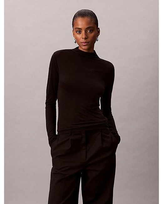 Calvin Klein Black Slim Mock Neck Top