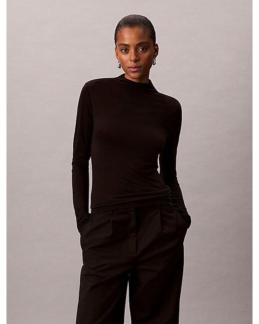 Calvin Klein Slanke Top Met Ronde Hals in het Black