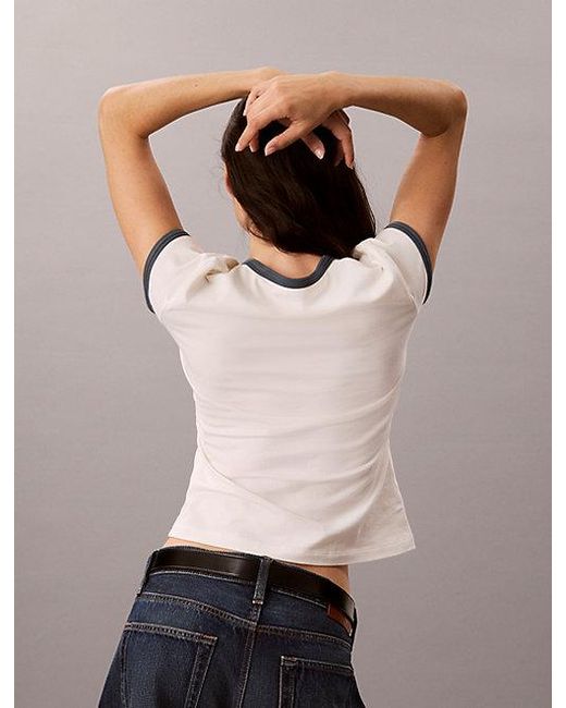Calvin Klein White Ringer-T-Shirt Mit Besticktem Logo
