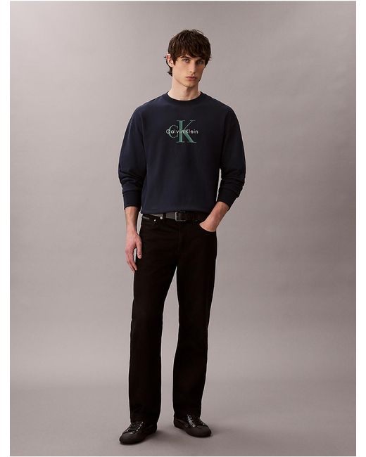 Calvin Klein Blue Calvin Klein Premium Terry Monogram Logo Relaxed Sweatshirt for men